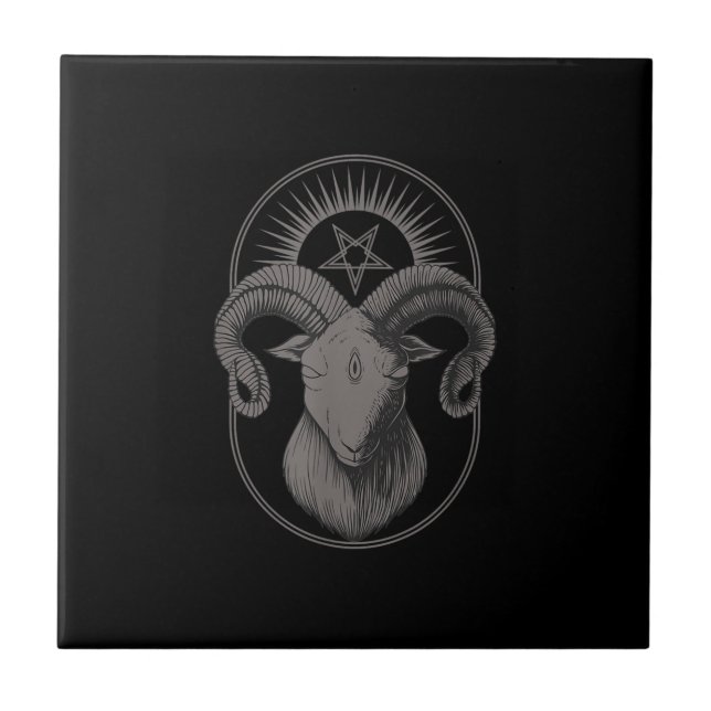 Djävulen goat Pentagram Baphomet Satan Occult Sata Kakelplatta (Framsidan)