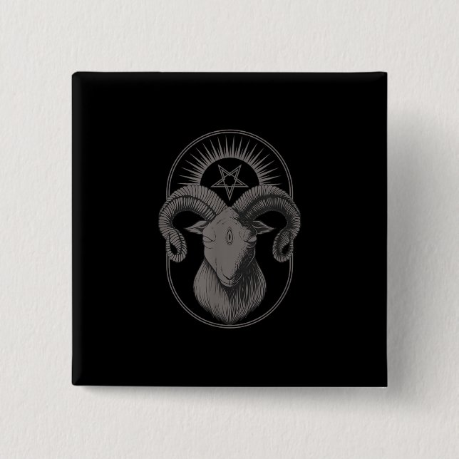 Djävulen Goat Pentagram Baphomet Satan Occult Sata Knapp (Framsida)