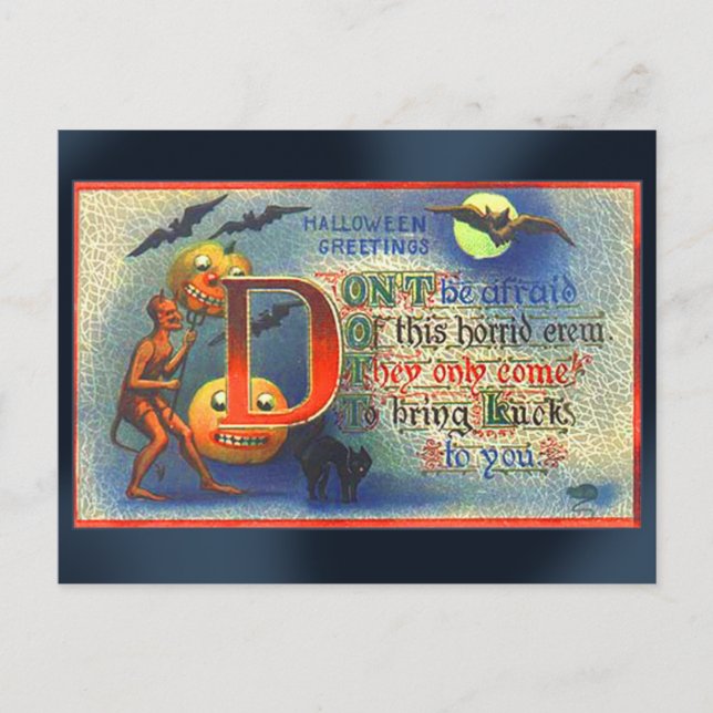 Djävulen och Fladdermus Halloween-kort Vykort (Framsida)