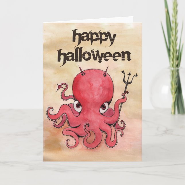 Djävulen Octopus Halloween Kort (Framsida)