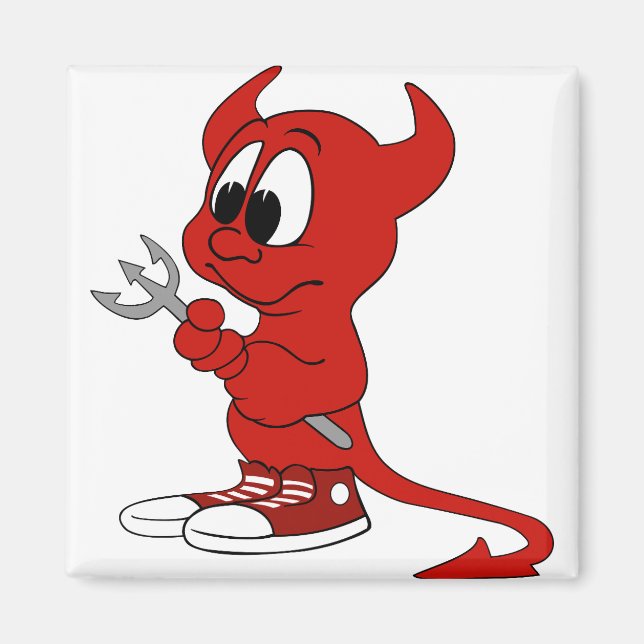 Djävulen Red Demon Tecknad Satan Evil helvetHeat Magnet (Framsidan)