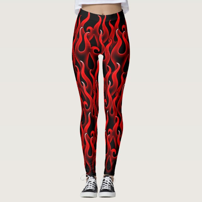 Djävulen Red Fire Flames Halloween Costume Leggings (Framsida)