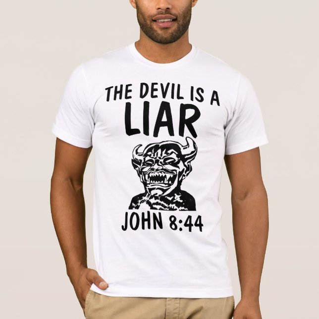 DJÄVULEN (Satan) ÄR EN LIAR, kristen T-shirts (Framsida)