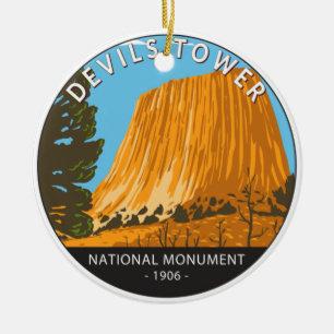 Djävulen Torn nationalmonument Wyoming Vintage Julgransprydnad Keramik