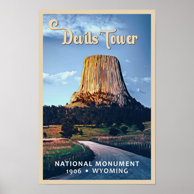 Djävulen Torn nationalmonument Wyoming Watercolor Poster (Framsidan)