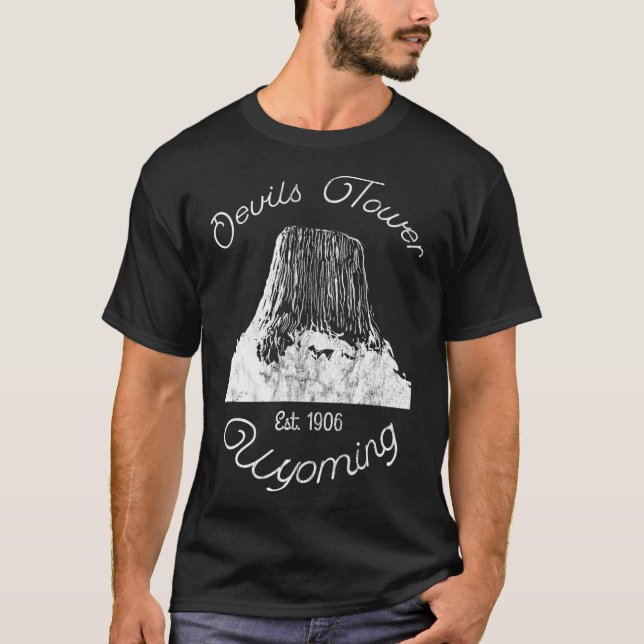 Djävulen Torn Wyoming nationalmonument Retro Vinta T Shirt (Framsida)