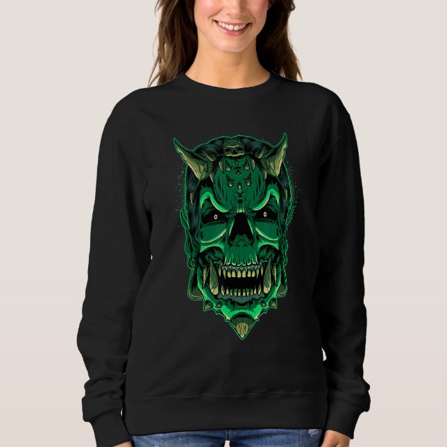 Djävulen Zombie Creepy Satan Evil Demon Head Skull T Shirt (Framsida)