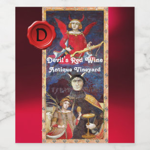 DJÄVULENS RÖDA VIN VÄX SIGILL MONOGRAM /ANTIKA TAR VINFLASKA ETIKETT
