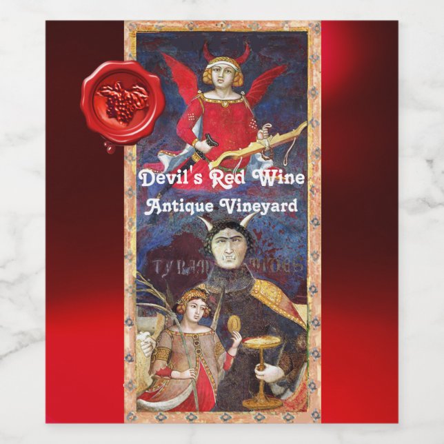 DJÄVULENS RÖDA VIN VAXSIGILL /ANTIKA TAROTKORT VINFLASKA ETIKETT (Singel etikett)