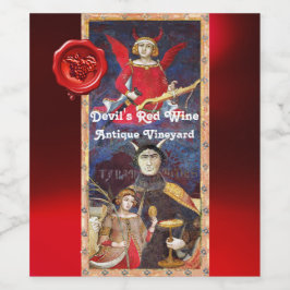 DJÄVULENS RÖDA VIN VAXSIGILL /ANTIKT TAROTKORT VINFLASKA ETIKETT