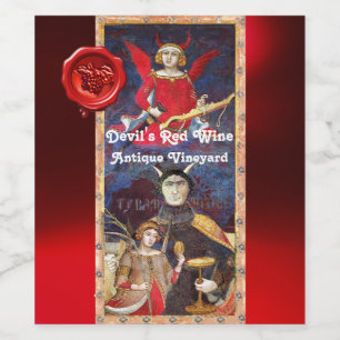 DJÄVULENS RÖDA VIN VAXSIGILL /ANTIKT TAROTKORT VINFLASKA ETIKETT