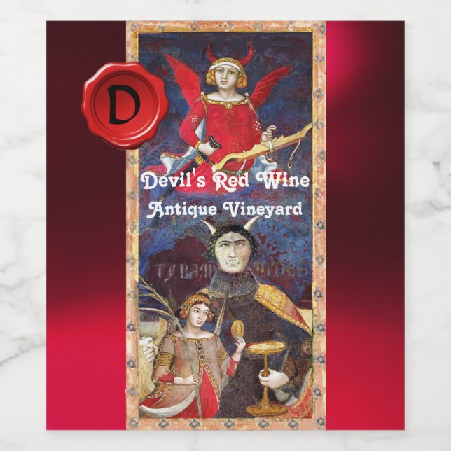 DJÄVULENS RÖDA VIN VAXSIGILL MONOGRAM /ANTIKA TARO VINFLASKA ETIKETT (Singel etikett)