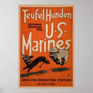Djävulshund US Marines -917 WWI US Marines Rekryte Poster