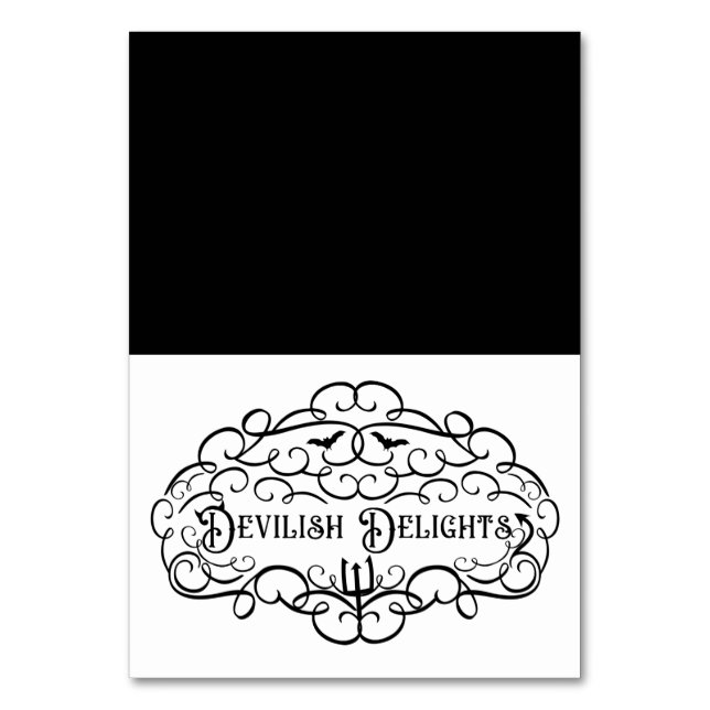 Djävulska läckerheter Vintage Halloween mat tält Bordsnummer (Framsidan)