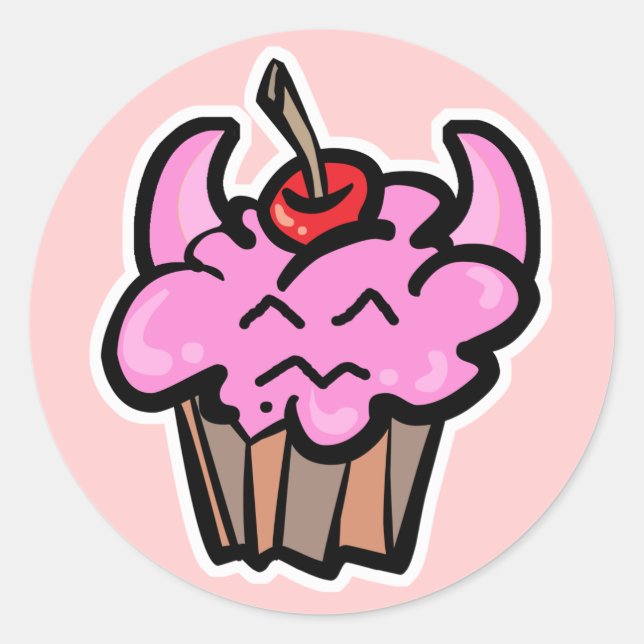 Djävulskaka Cupcake Runt Klistermärke (Framsida)