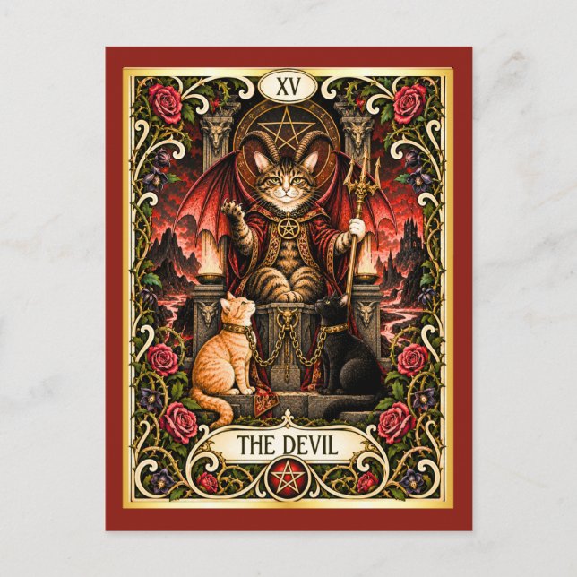 Djävulskatt Tarot - Frestelse och Skugga Vykort (Framsida)