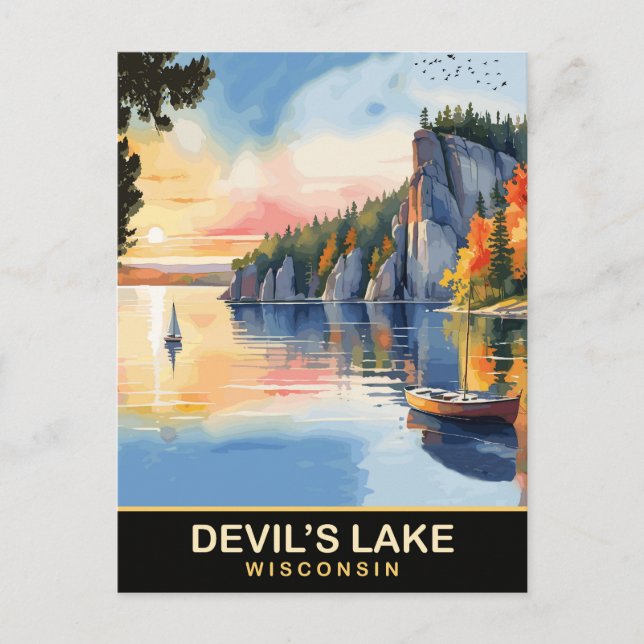 Djävulssjön, Wisconsin, Akvarell Resa Vykort (Framsida)