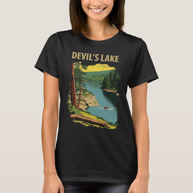 Djävulssjön Wisconsin Retro Resa T Shirt (Framsida)