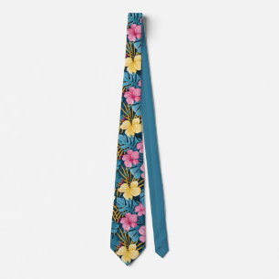 Djävulstort Hibiskus & Palmbladsmönsterdesign Slips