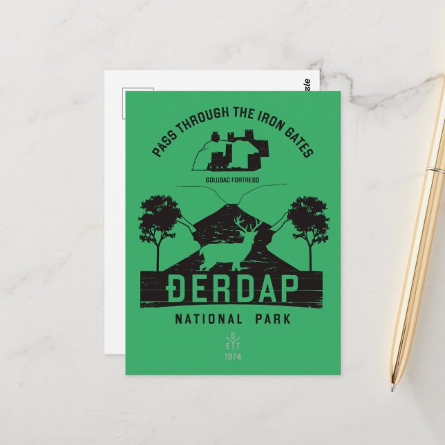 Djerdap nationalparken Järn Grind Black Design Vykort (Fram/Back In Situ)