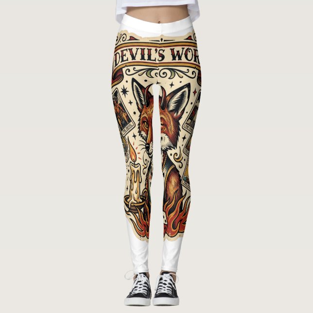Djevelns arbete Sly Fox Tarotkort Tatuering Flash  Leggings (Framsida)