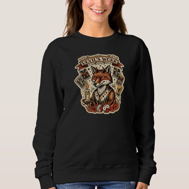 Djevelns Sly Fox Tarotkort Tatuering Flash Mystik T Shirt (Framsida)