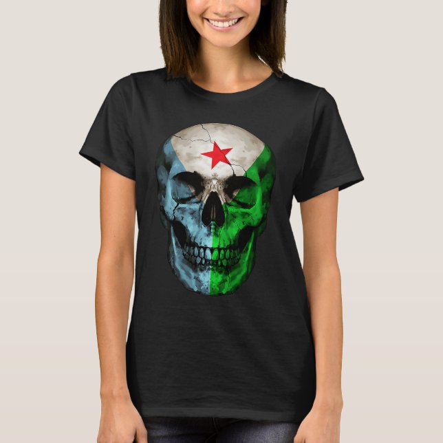Djibouti Flag Skull Djibouti Roots Proud Patriotic T Shirt (Framsida)