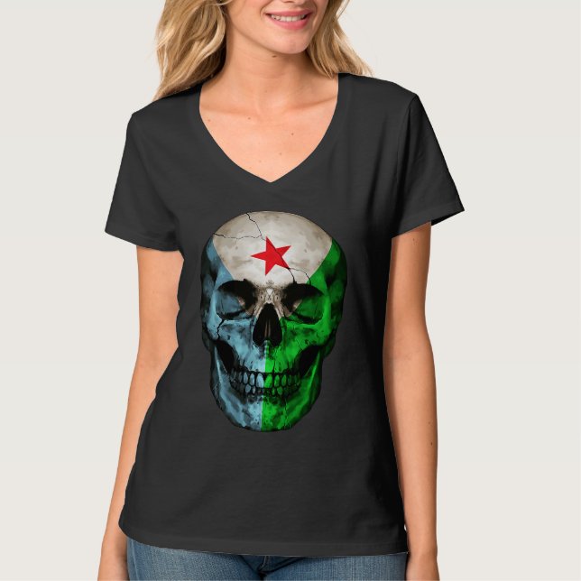 Djibouti Flag Skull Djibouti Roots Proud Patriotic T Shirt (Framsida)