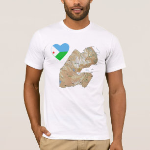 Djibouti Flagga Heart och Karta T-Shirt