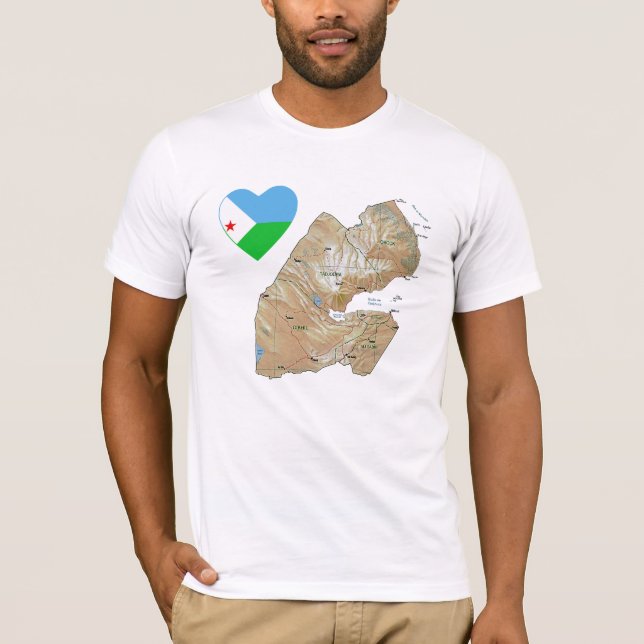 Djibouti Flagga Heart och Karta T-Shirt (Framsida)