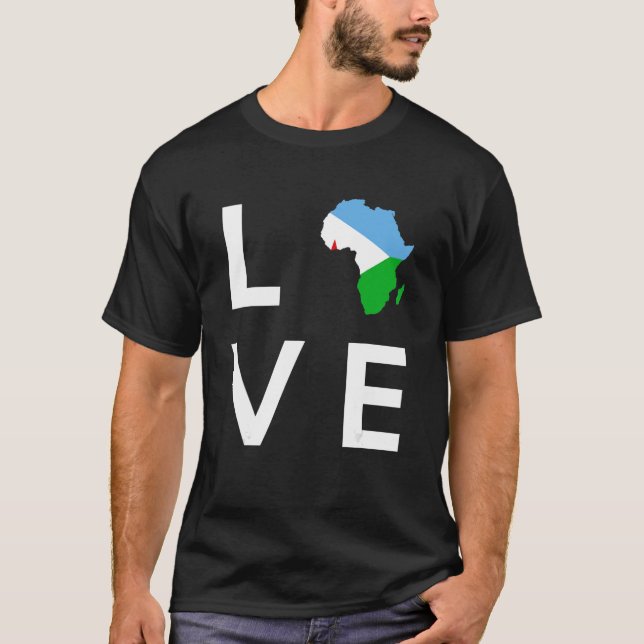 Djibouti Flagga Kärlek Afrika Continent Silhouette T Shirt (Framsida)
