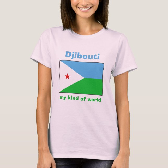 Djibouti Flagga + Karta + Text T-Shirt (Framsida)