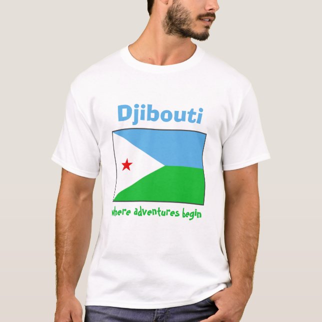 Djibouti Flagga + Karta + Text T-Shirt (Framsida)