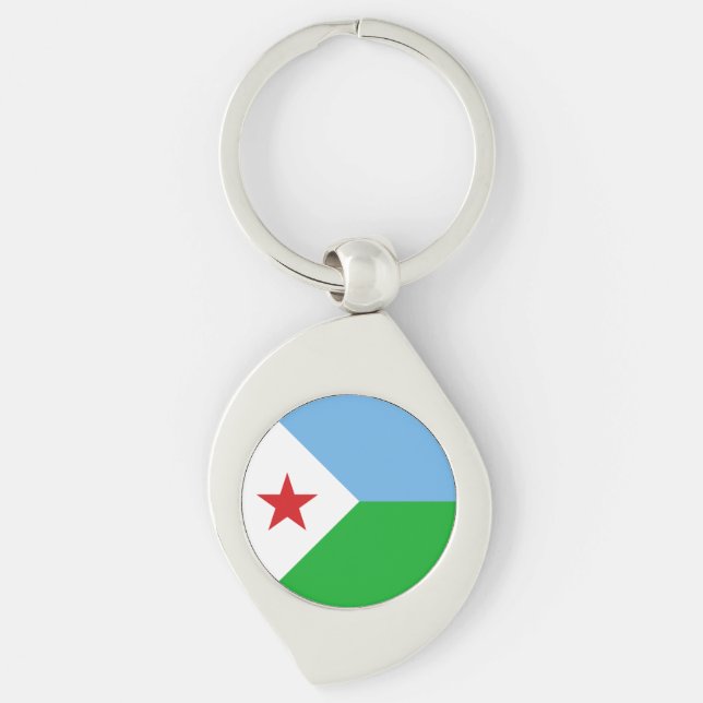 Djibouti Flagga Swirl Silverfärgad Nyckelring (Framsidan)