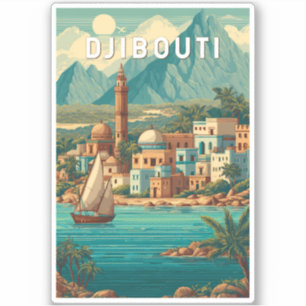 Djibouti Illustration Resa Konst Vintage Klistermärken