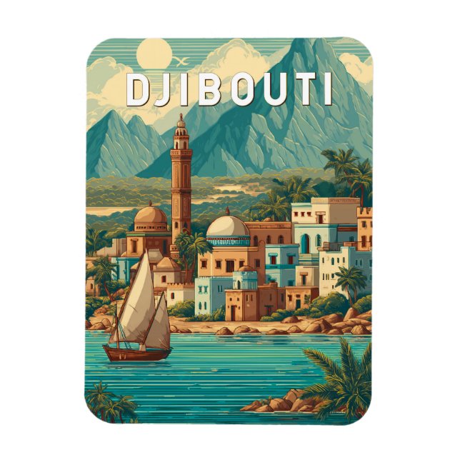 Djibouti Illustration Travel Art Vintage Magnet (Vertikal)