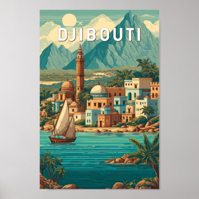 Djibouti Illustration Travel Art Vintage Poster (Framsidan)