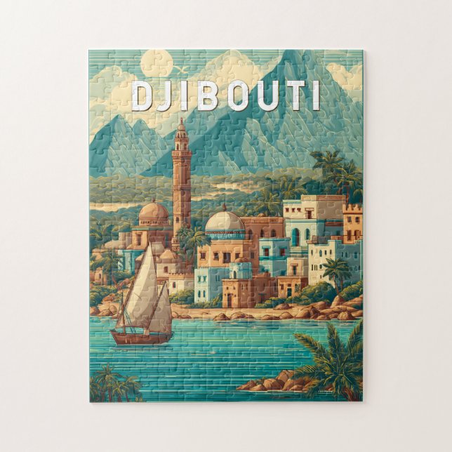 Djibouti Illustration Travel Art Vintage Pussel (Vertikal)