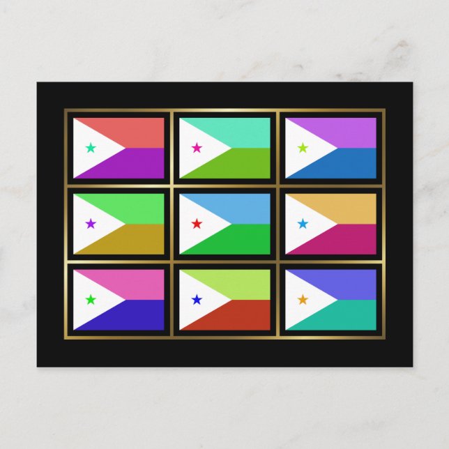 Djibouti Multihue Flaggor vykort (Framsida)