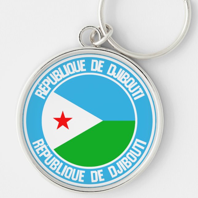 Djibouti Round Emblem Rund Silverfärgad Nyckelring (Framsidan)