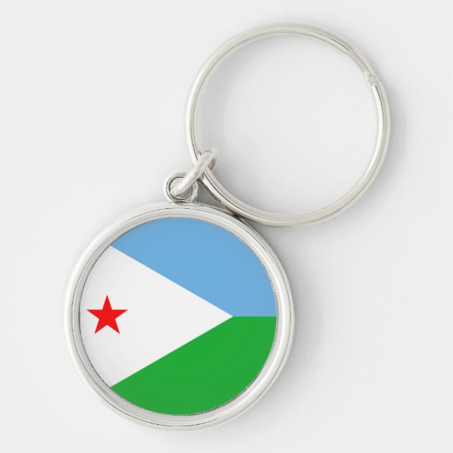 djibouti rund silverfärgad nyckelring (Framsidan)