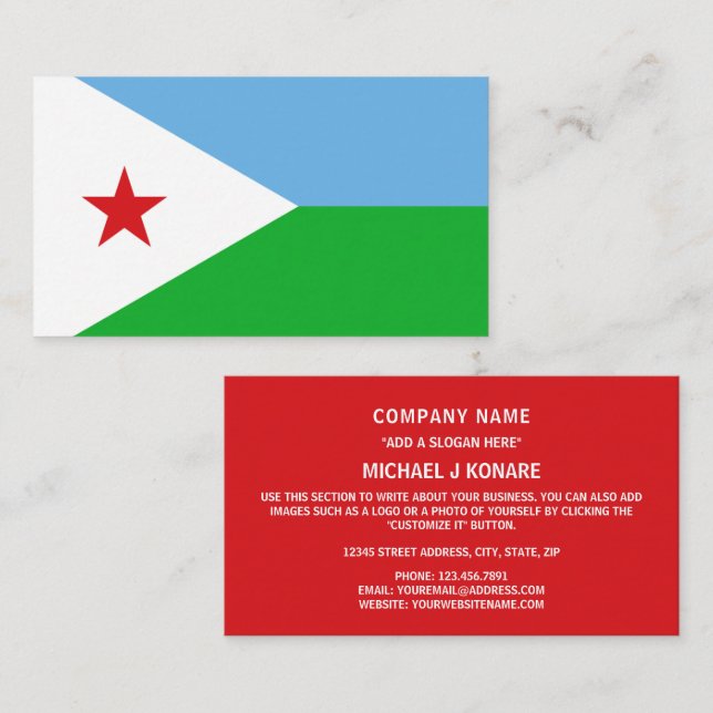 Djiboutian Flagga, Djibouti Flagga Visitkort (Fram/baksida)