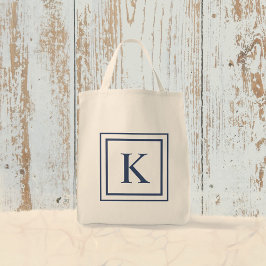 Djordb Nattblå Och Vit Fyrkantig Kant Monogram  Tygkasse
