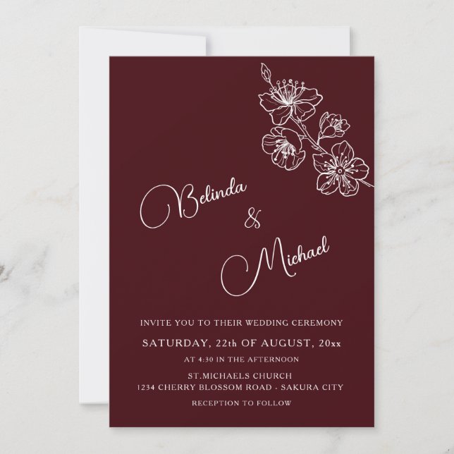 Djordbärsröd vit blomster | Ledig bröllop Inbjudningar (Framsida)