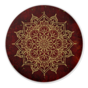 Djordbärsrött mandala & guld glamour modern chic knopp