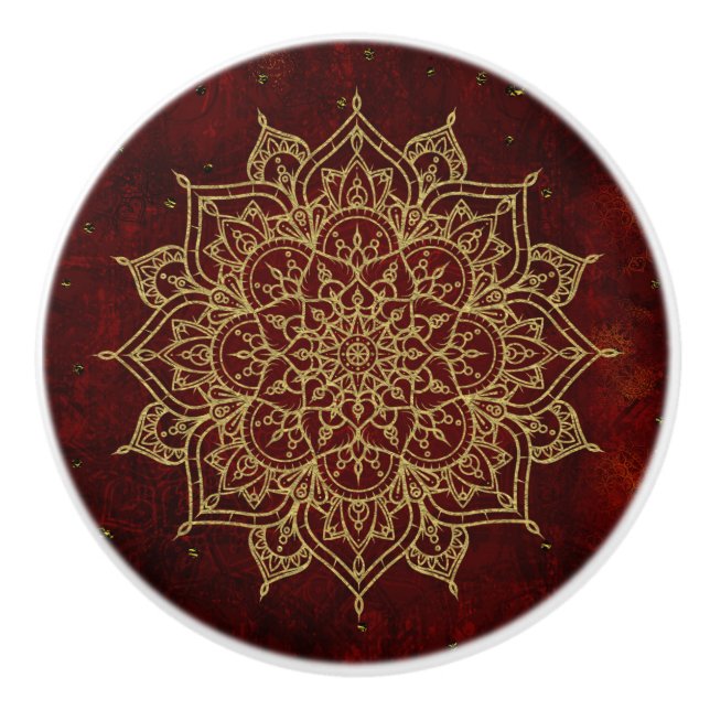Djordbärsrött mandala & guld glamour modern chic knopp (Framsidan)