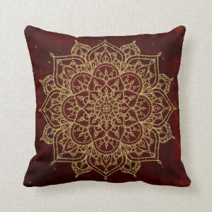 Djordbärsrött mandala & guld glamour modern chic kudde