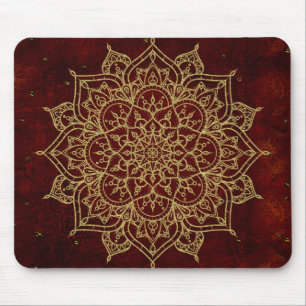 Djordbärsrött mandala & guld glamour modern chic musmatta