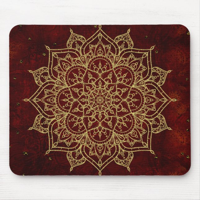 Djordbärsrött mandala & guld glamour modern chic musmatta (Framsidan)