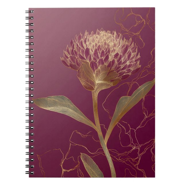 Djordbött Gul Botanisk Blomma Linjedesign Anteckningsbok (Framsidan)